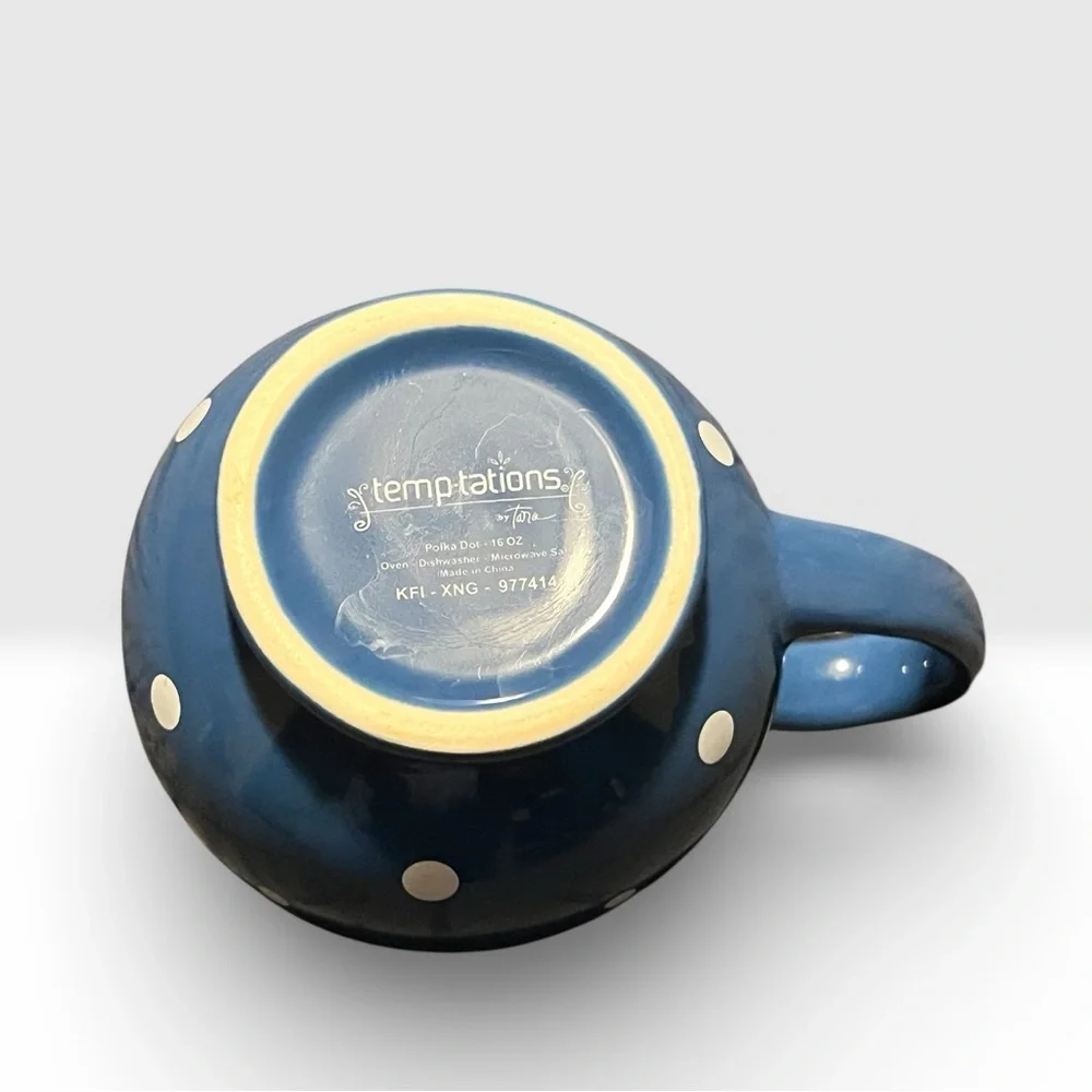 Temptations  Cottagecore, Blue and White Polka Dot Mug
